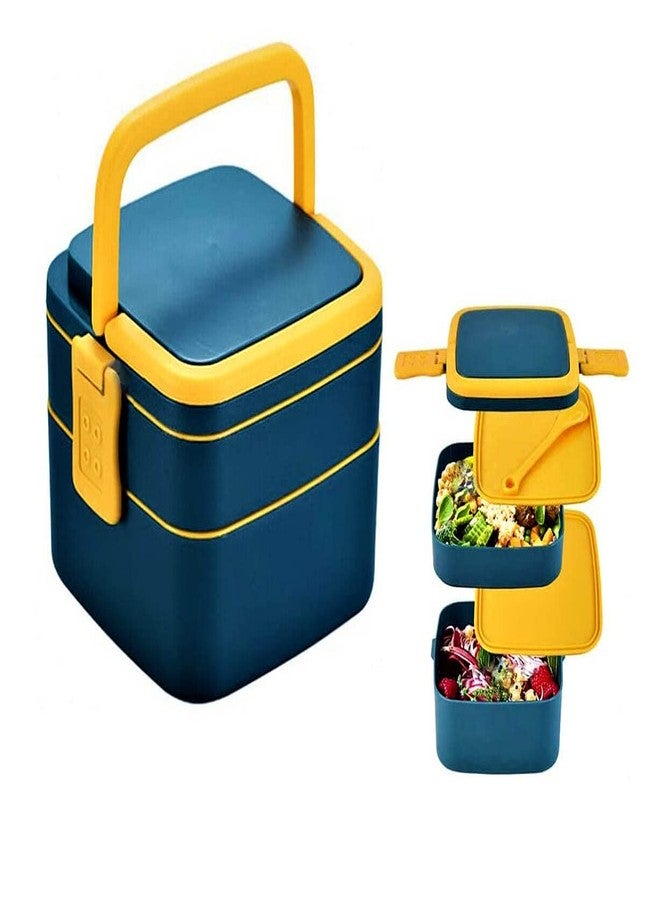 WISHKEY Microwave Proof Double Compartment Lunch Box with Handle for Kids, Colorful Push Lock Tiffin Box for Office Adults, Birthday Gift for School Boys & Girls (Pack of 1, Multicolor) - Image 1